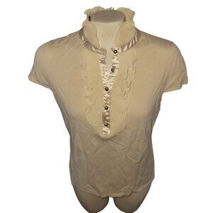 Adrienne Vittadini Studio Beige Short-Sleeve Top With Ruffle & Satin Neck Detail